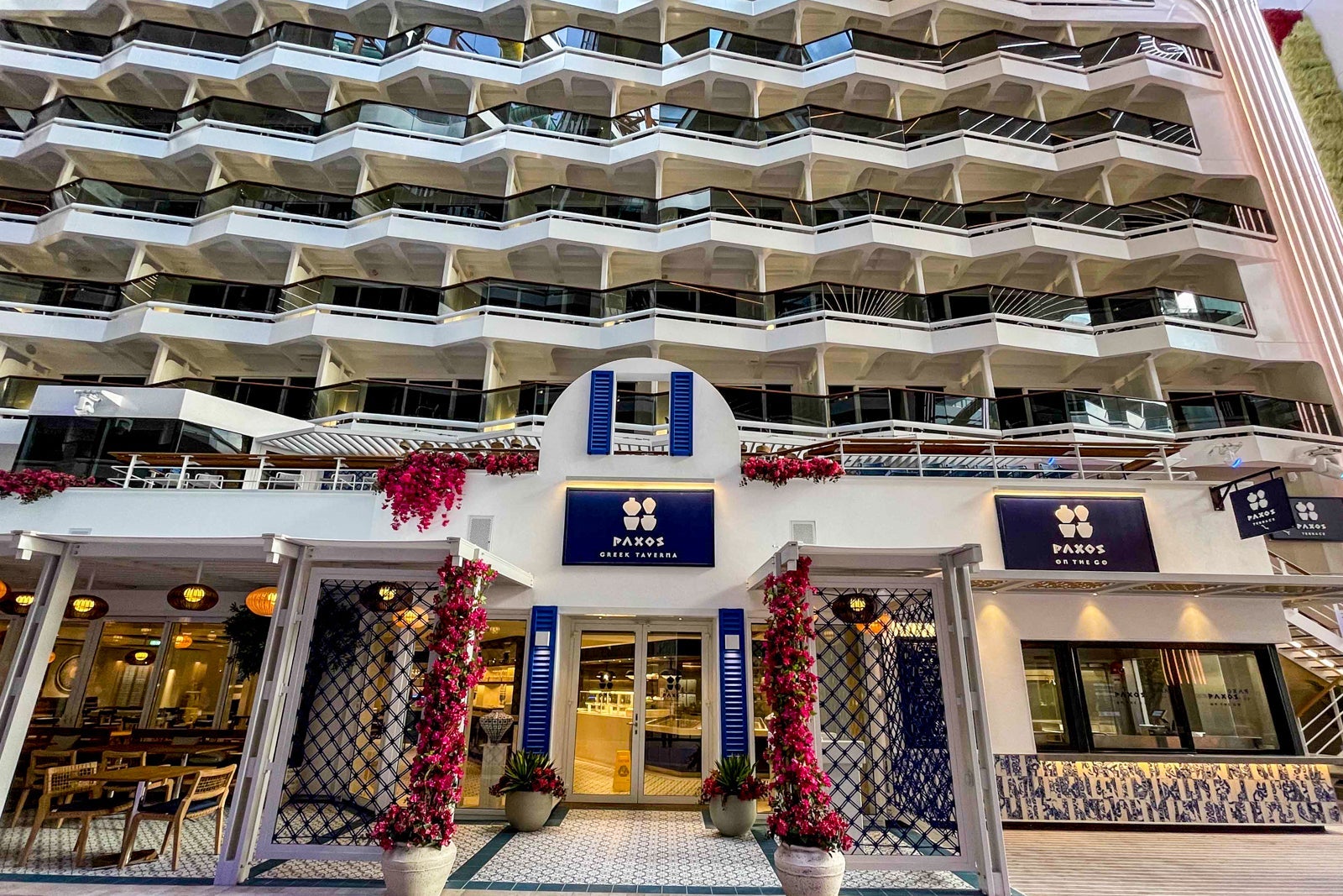 Mediterranean restaurant, Paxos and Paxos To Go, on World Promenade. MSC World America