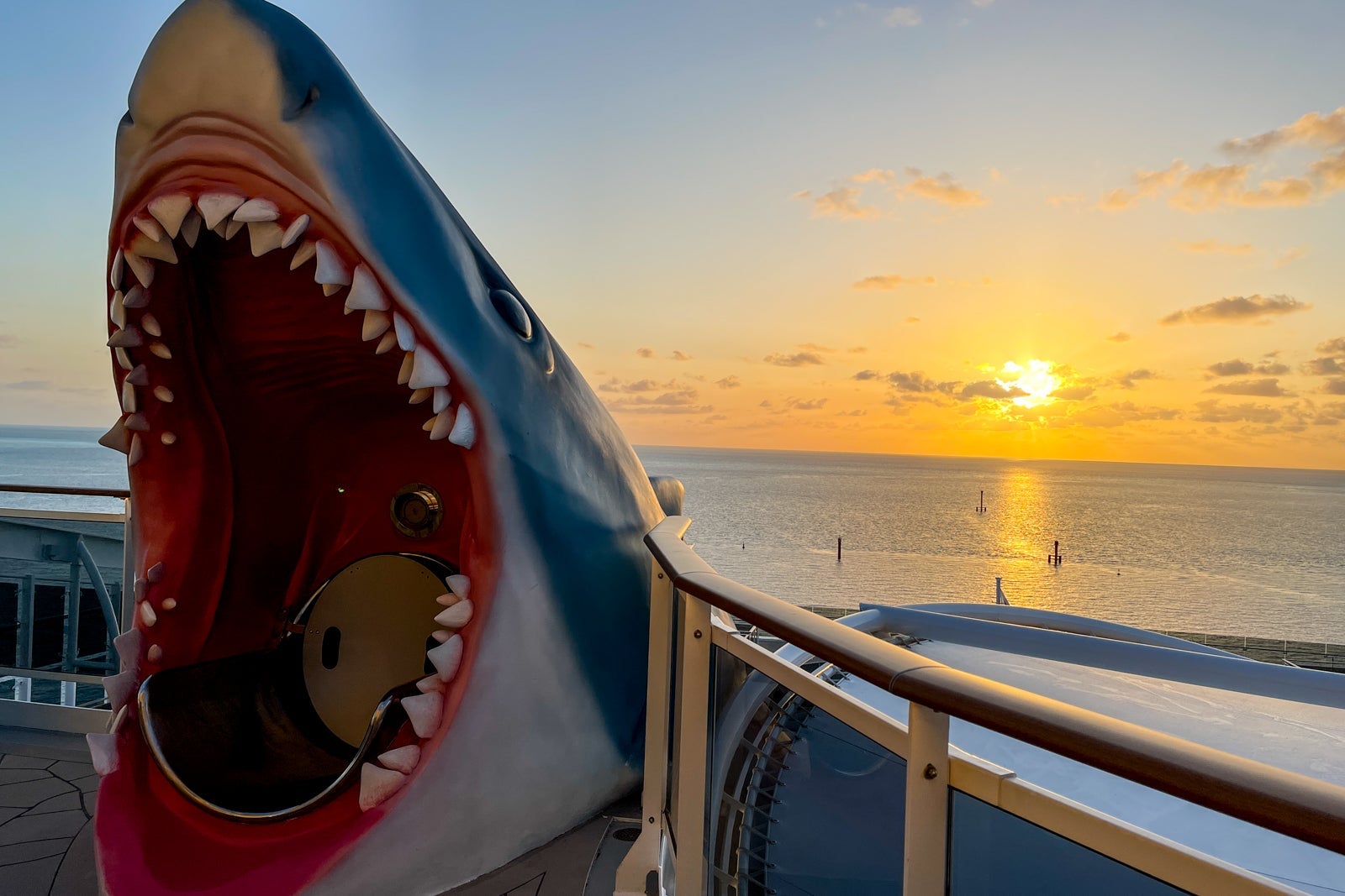 JawDrop dry slide entrance (sharks mouth) aboard MSC World America