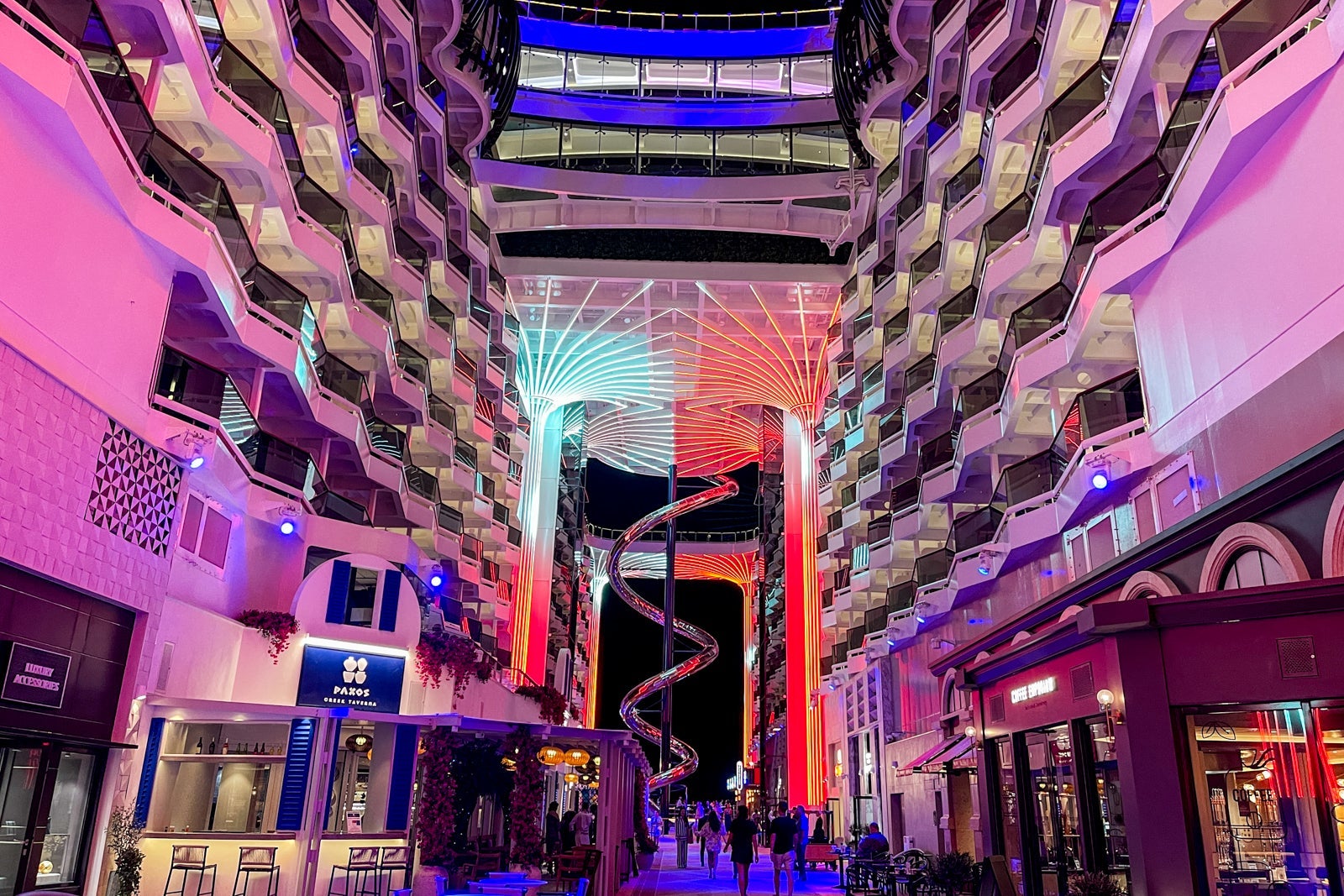 World Promenade at night aboard MSC World America