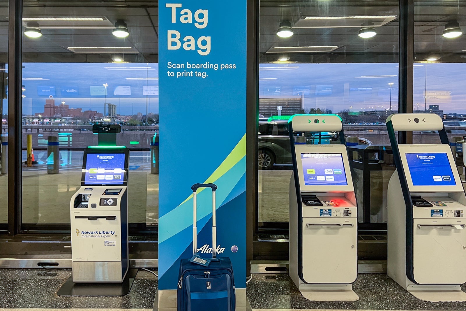 suitcase with digital bag tag