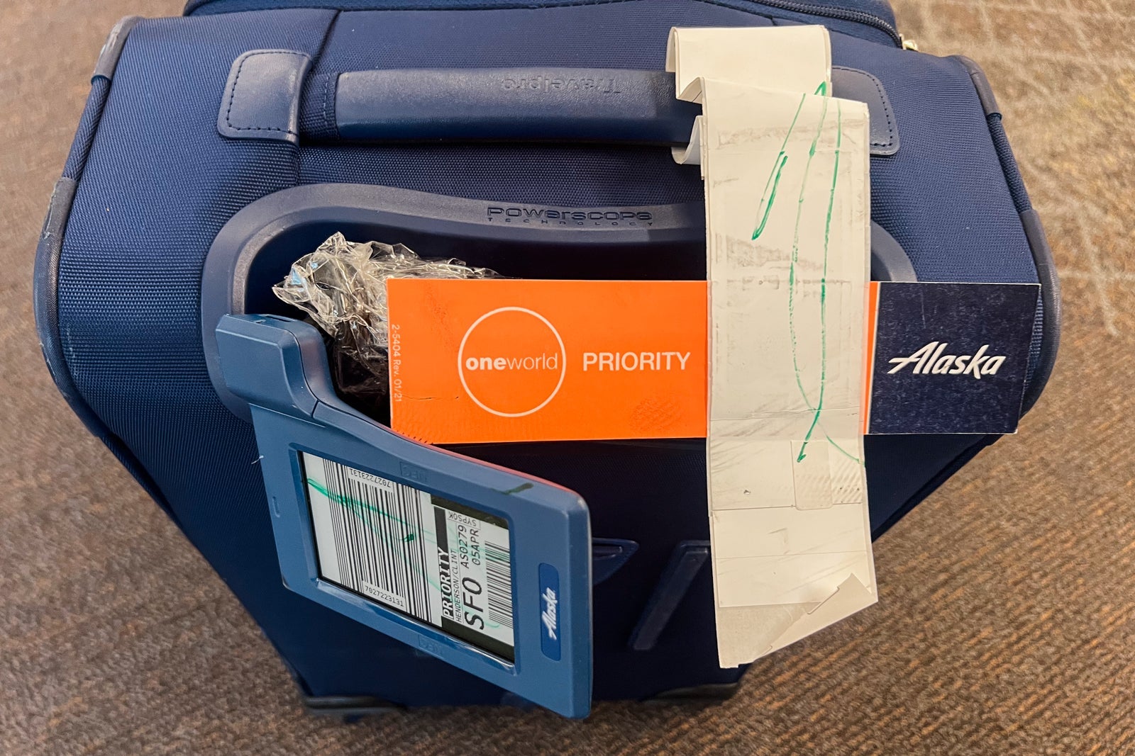 suitcase with digital bag tag