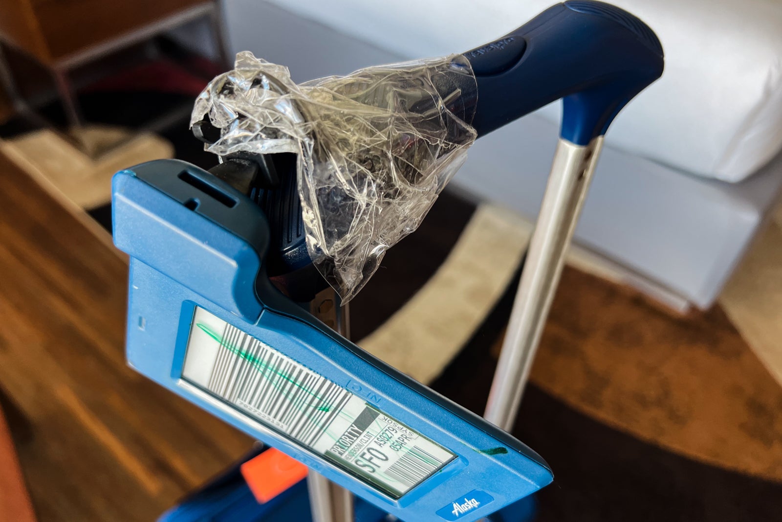 suitcase with digital bag tag