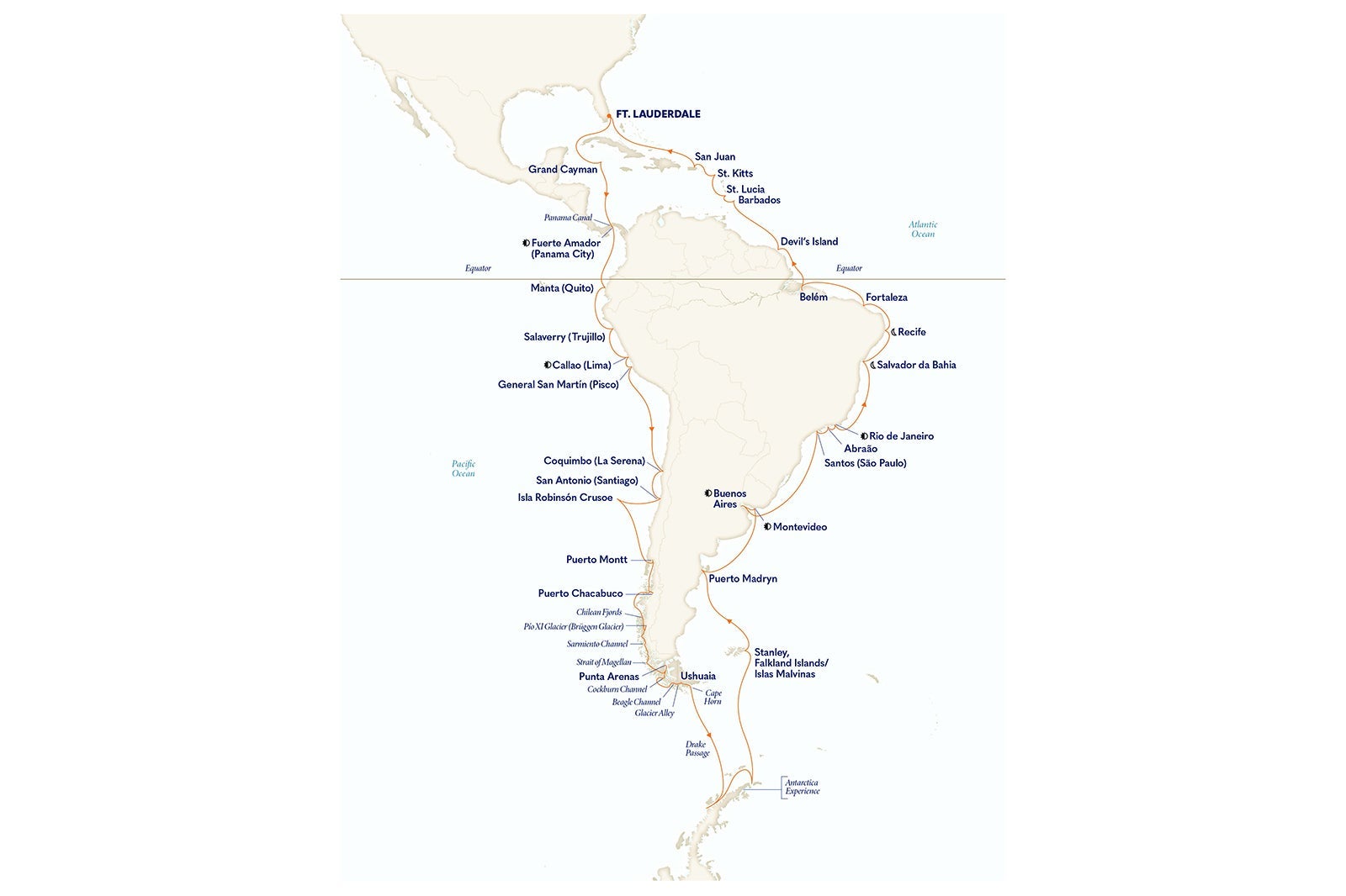 Holland America South America and Antarctica Cruise Map