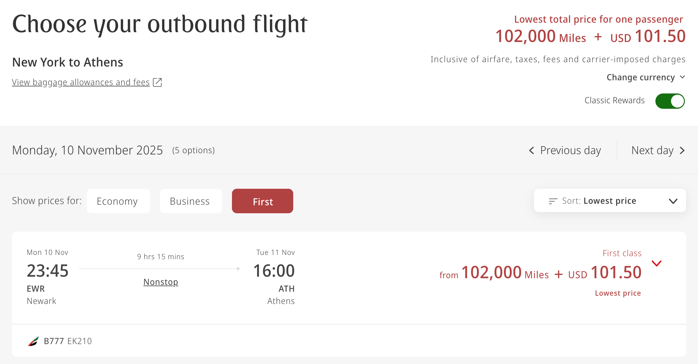 Emirates award availability