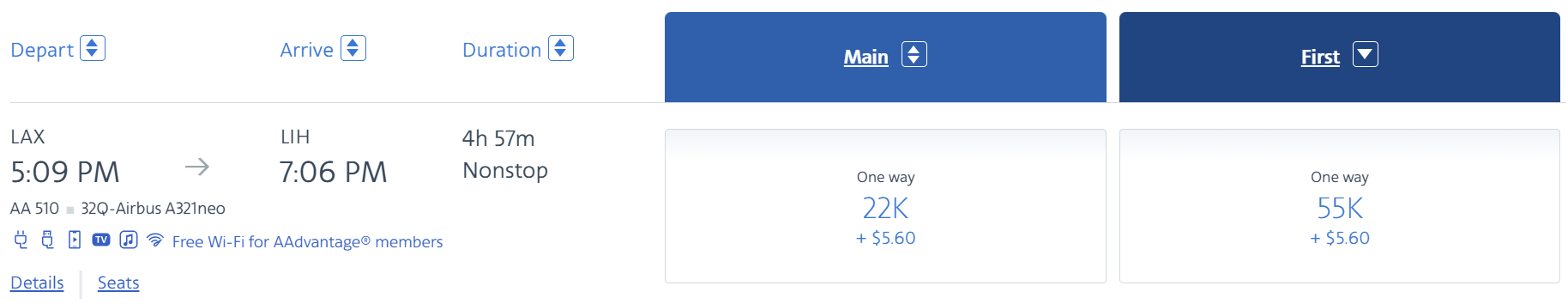 AA LAX-LIH 22k econ 55k biz