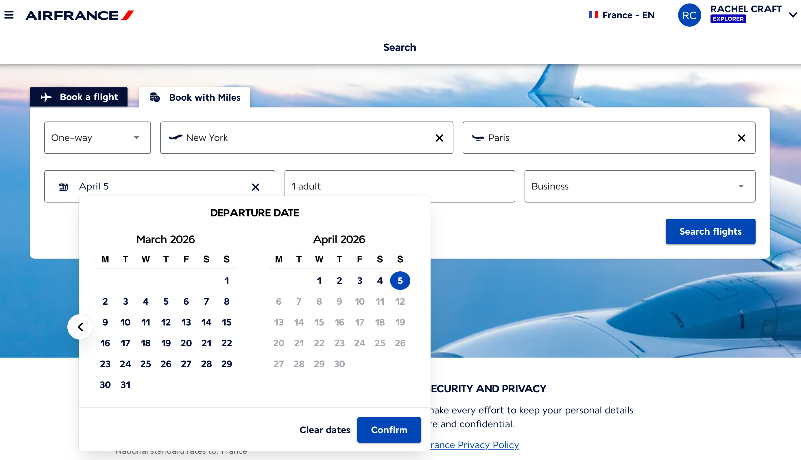 Air France search box