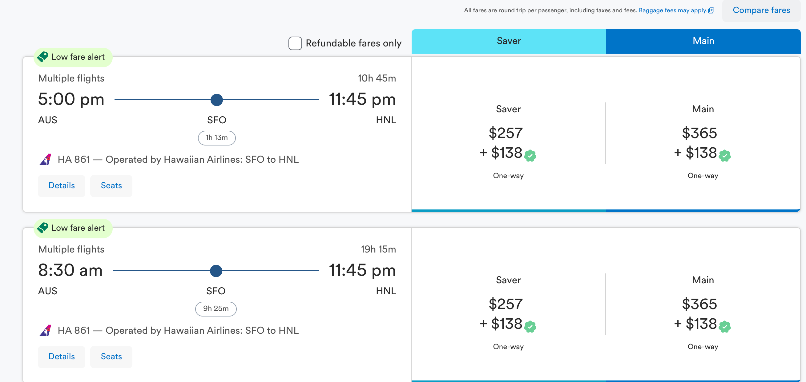 Sample fares