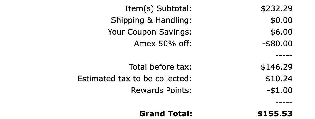 Amazon order with Amex discount