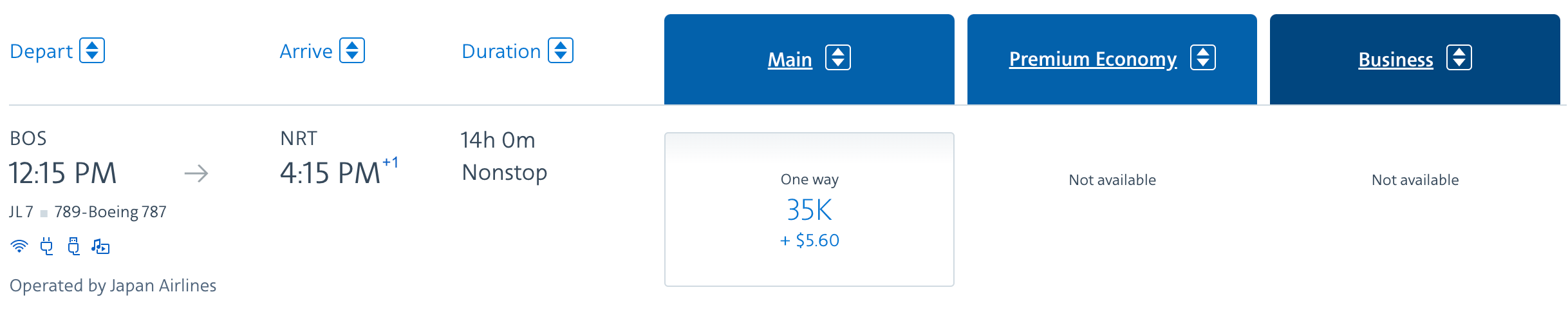 American JAL BOS-NRT economy