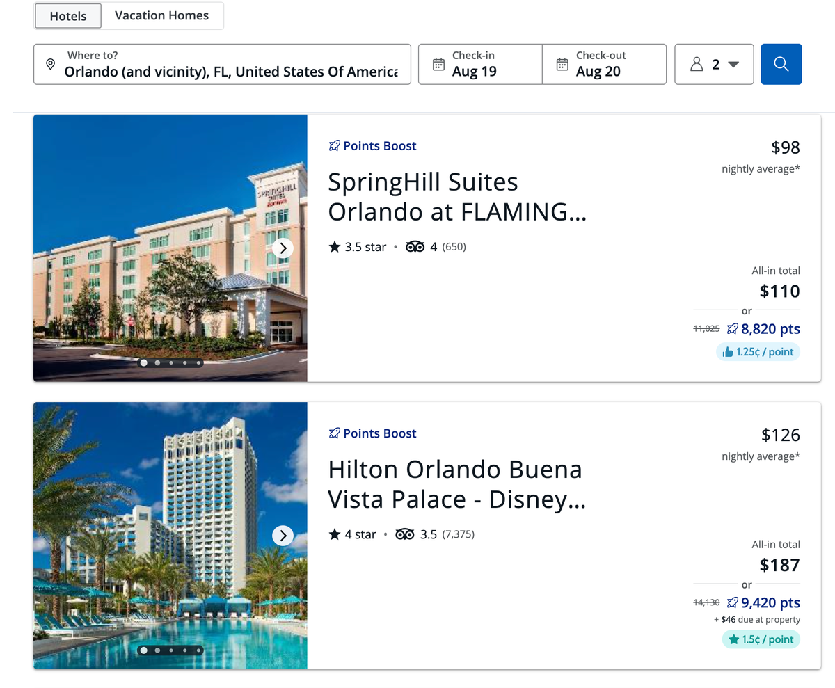 Chase Travel booking portal screenshot