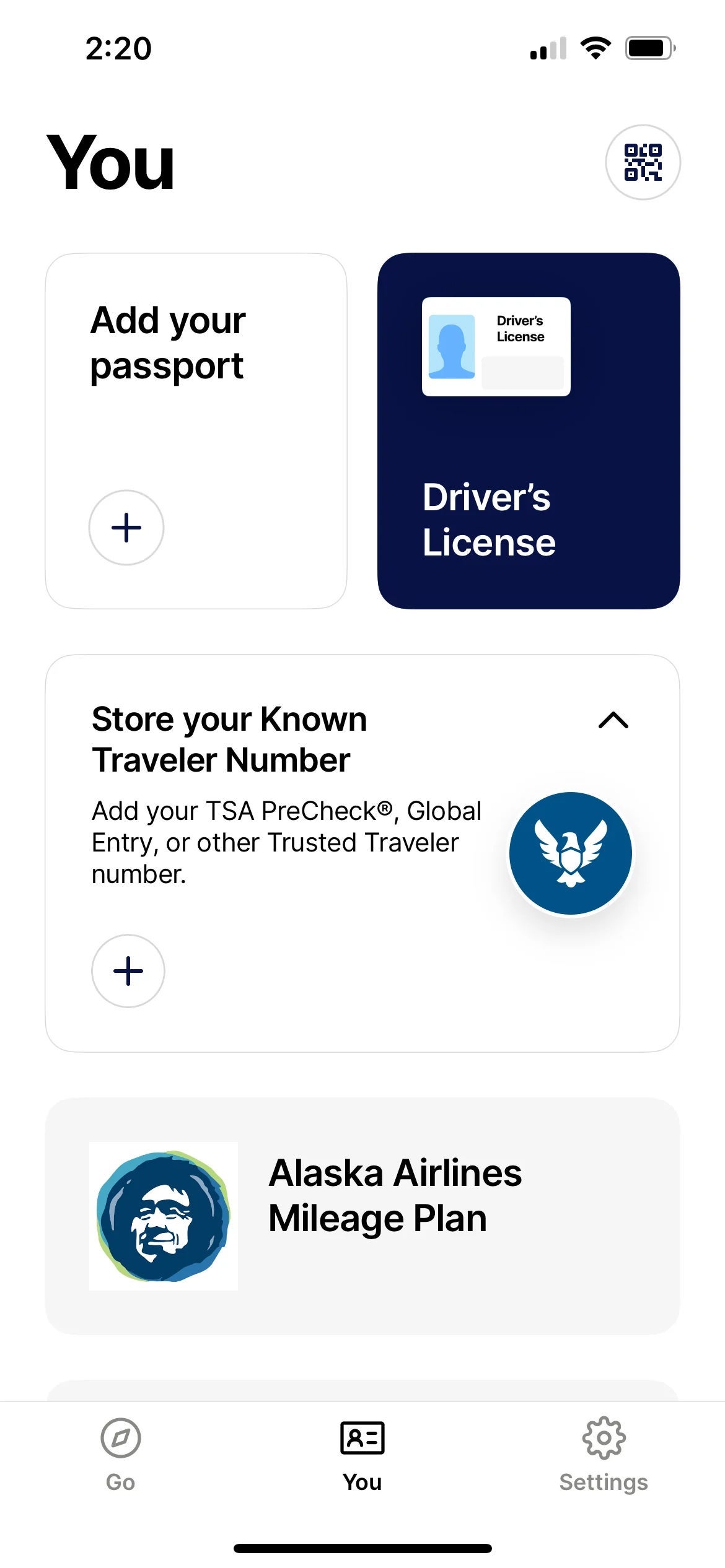 Clear add your passport feature
