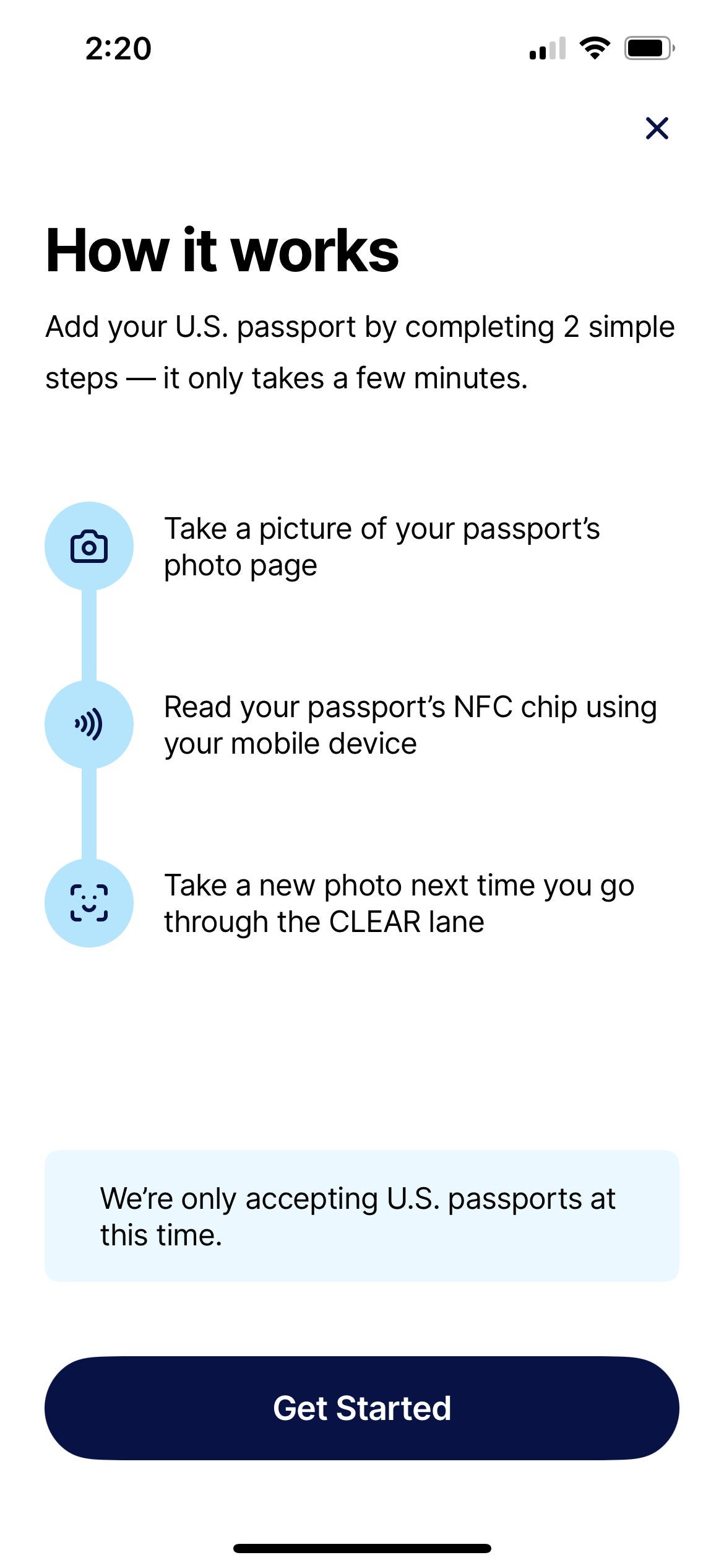 Clear add your passport feature