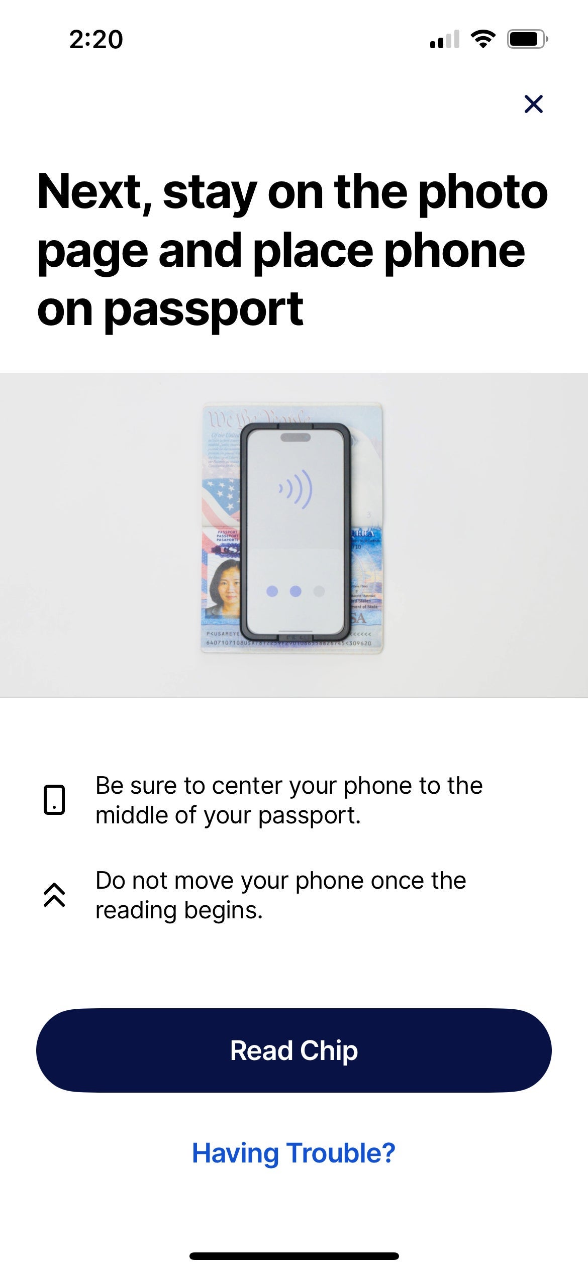 Clear add your passport feature