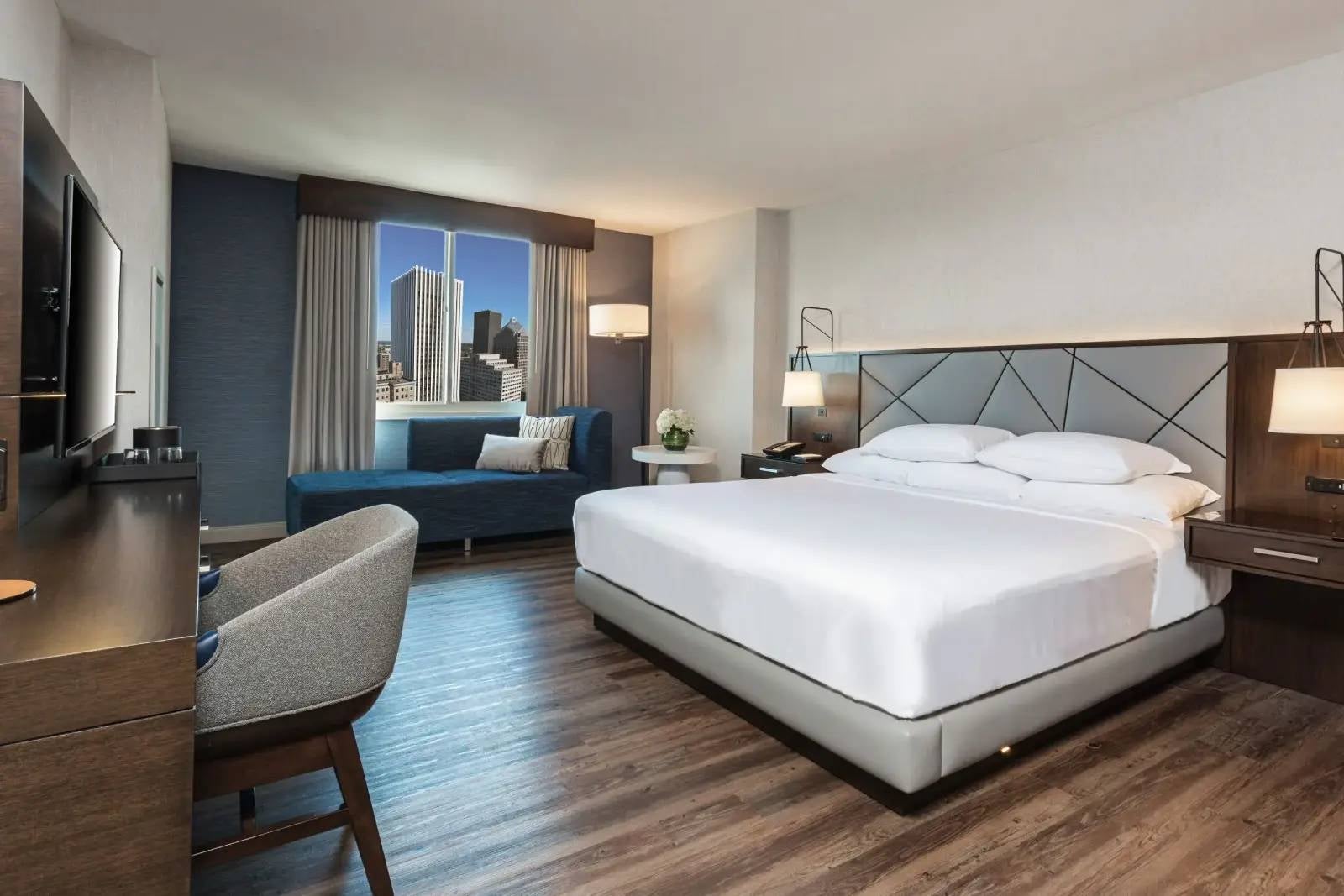 Guest room inside Hyatt Regency Rochester