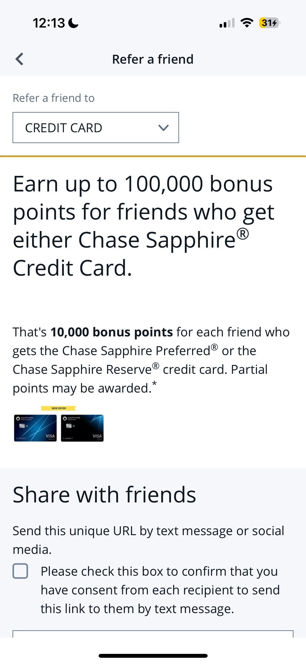 Chase Refer A Friend in App
