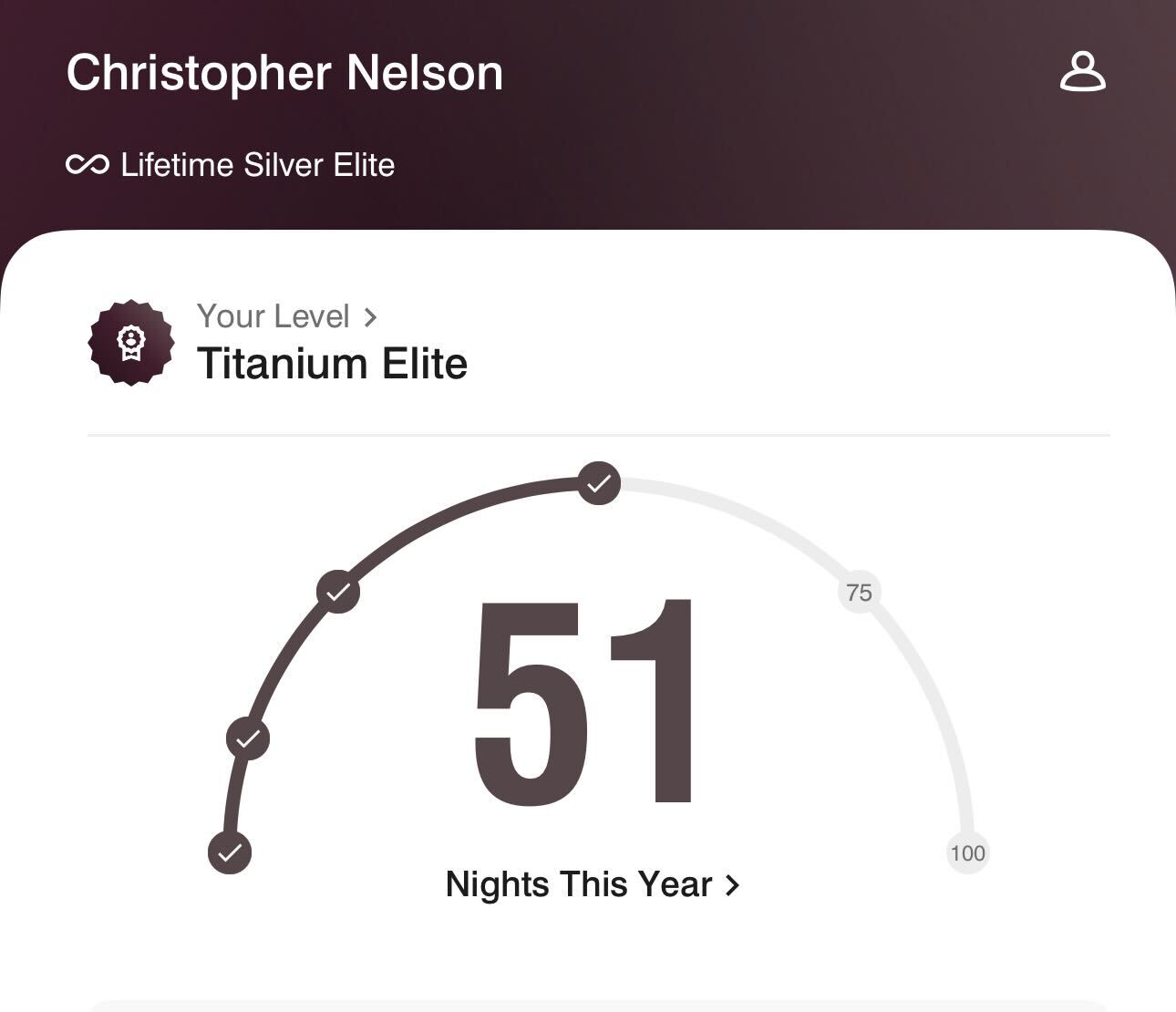 Screenshot of Marriott elite status