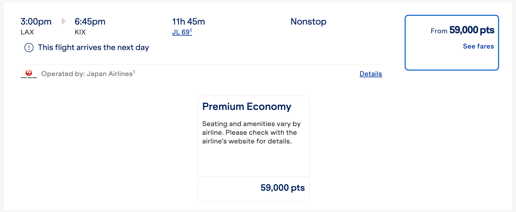 JetBlue JAL LAX-KIX premium economy