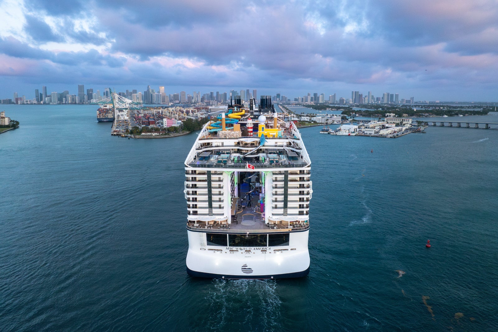 MSC World America sailing into Miami on April 7, 2025.
