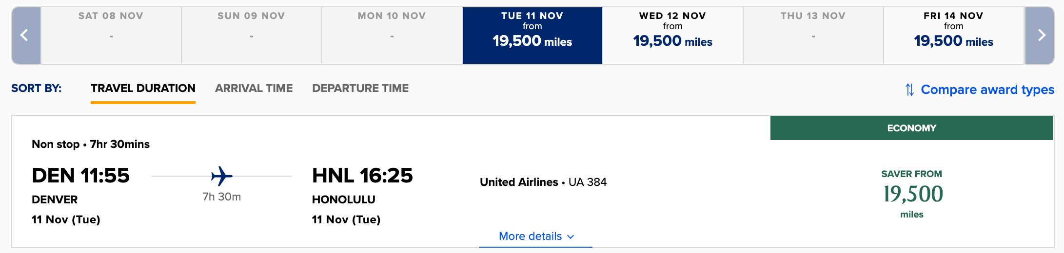 Singapore award flight DEN-HNL