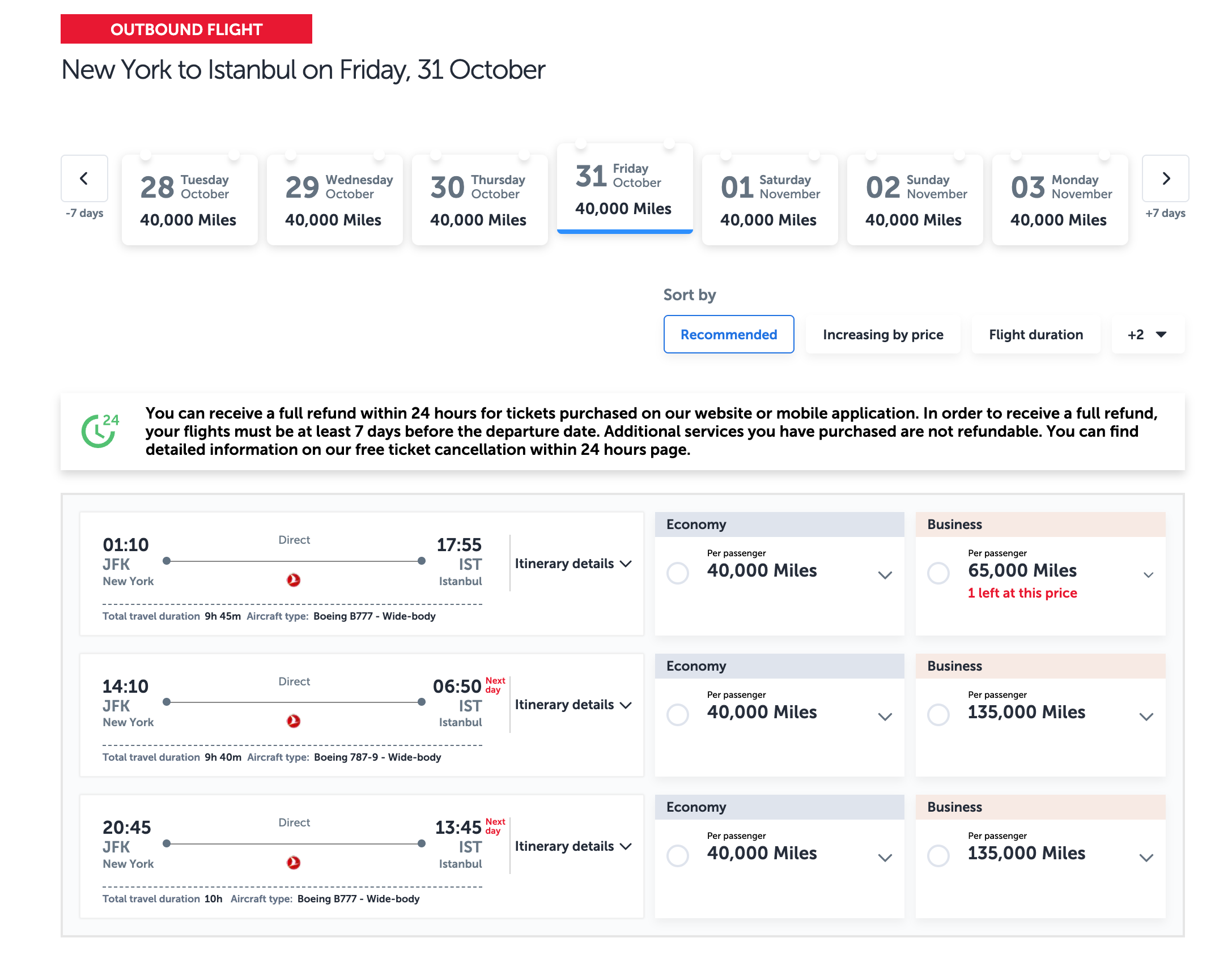 Turkish Airlines website