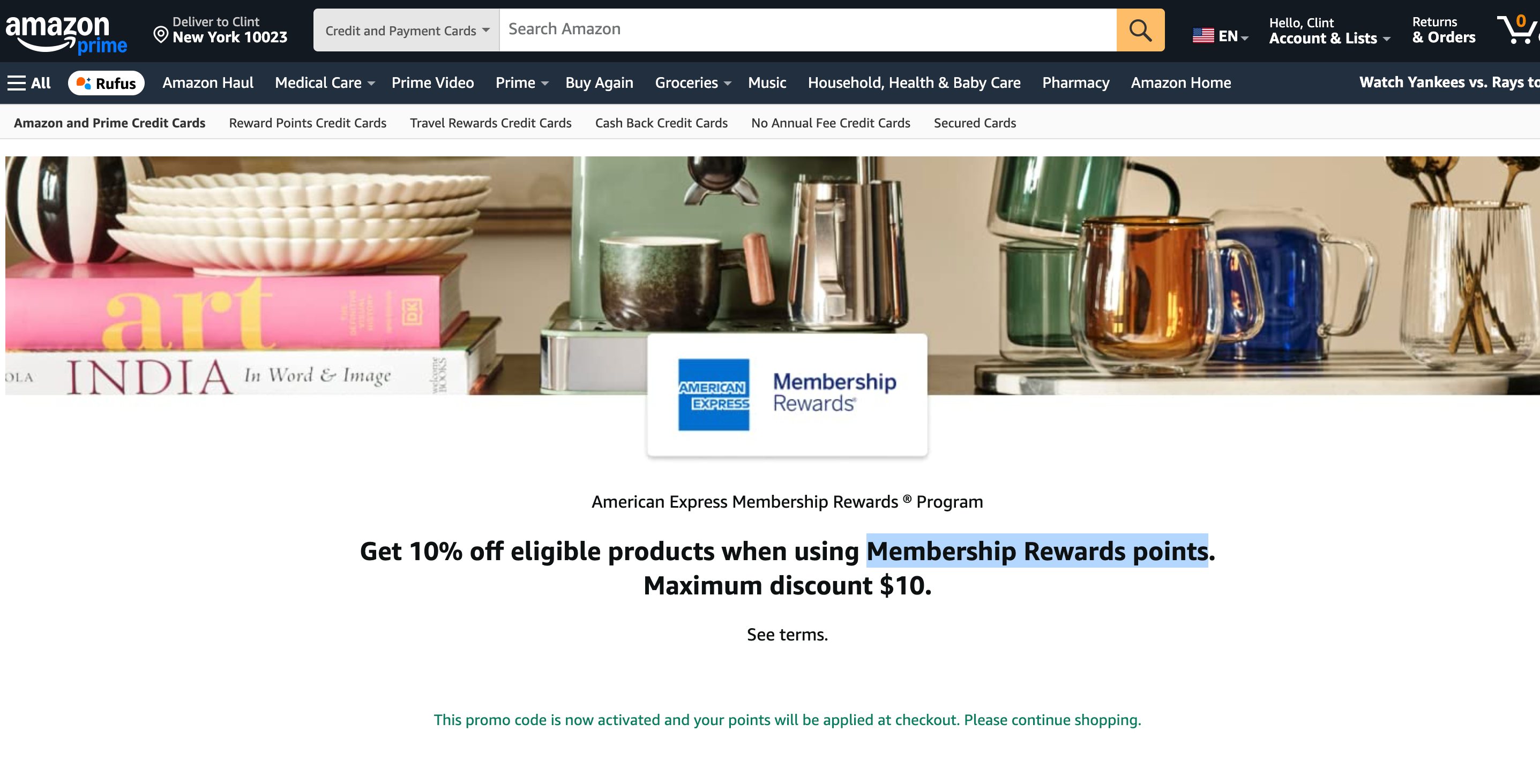 Amazon offer of 10% using American Express Membership Rewards points. AMAZON