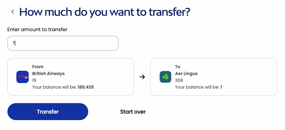 Avios transfer tool