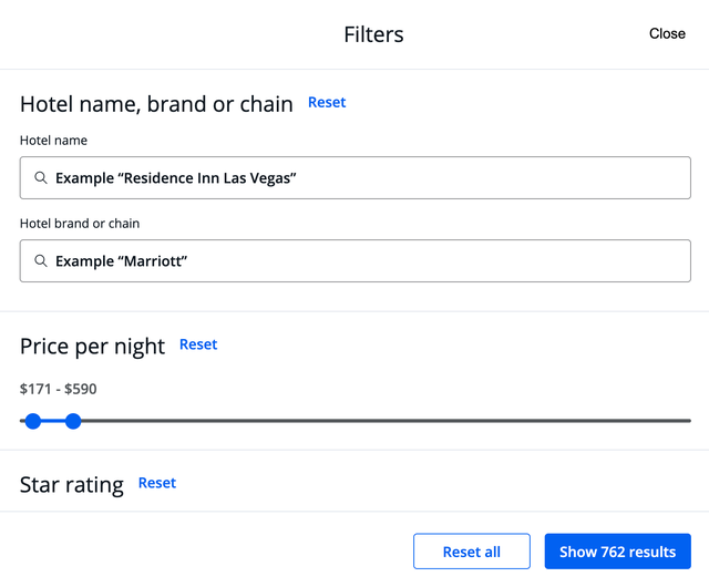 Chase Travel price filter