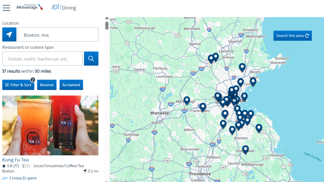AAdvantage Dining map
