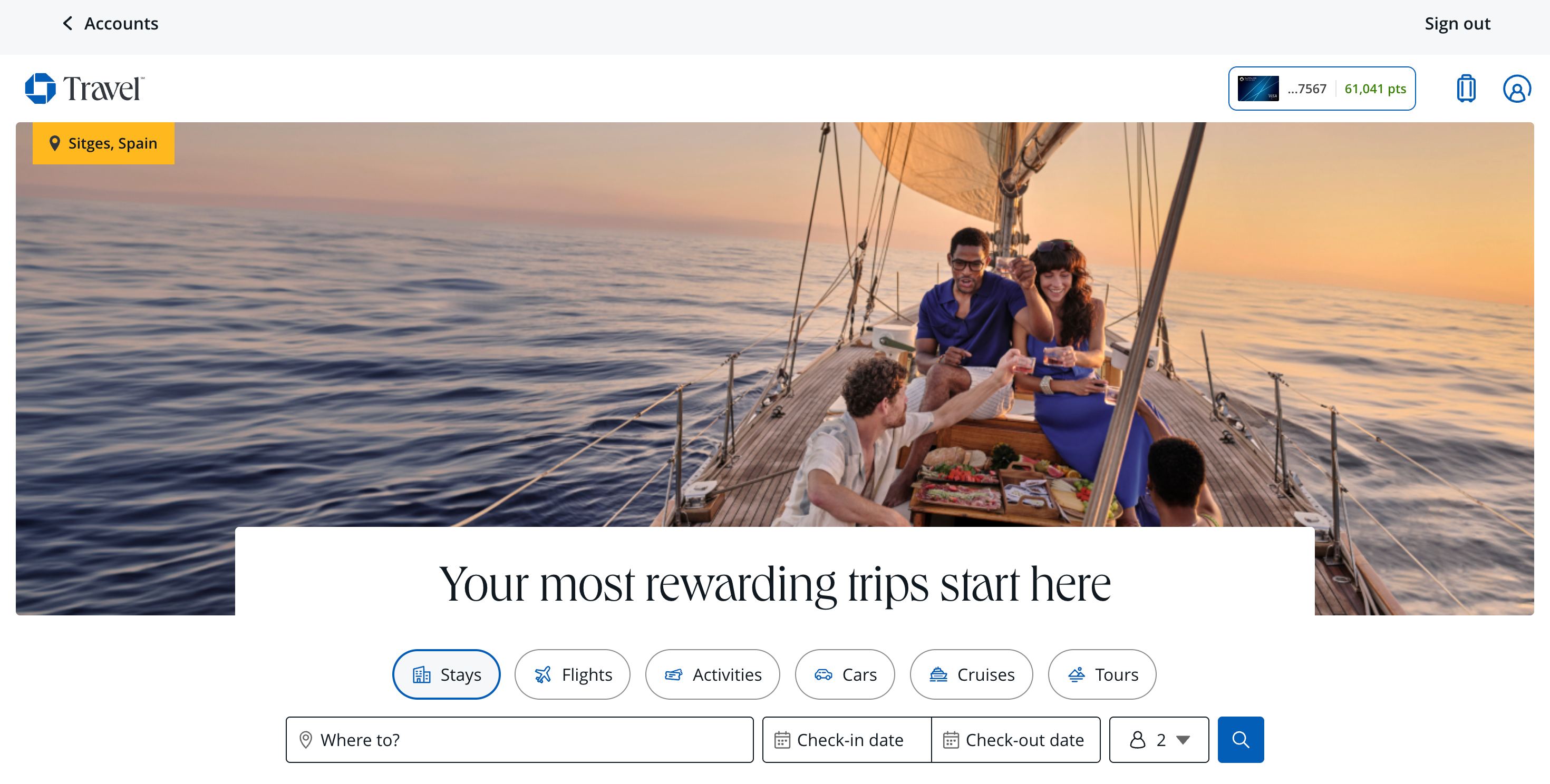 Screenshot of Chase Travel Portal