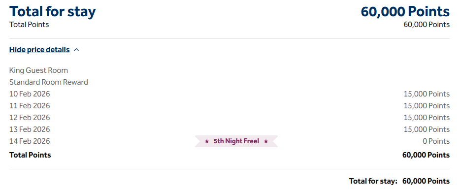 Hilton fifth night free