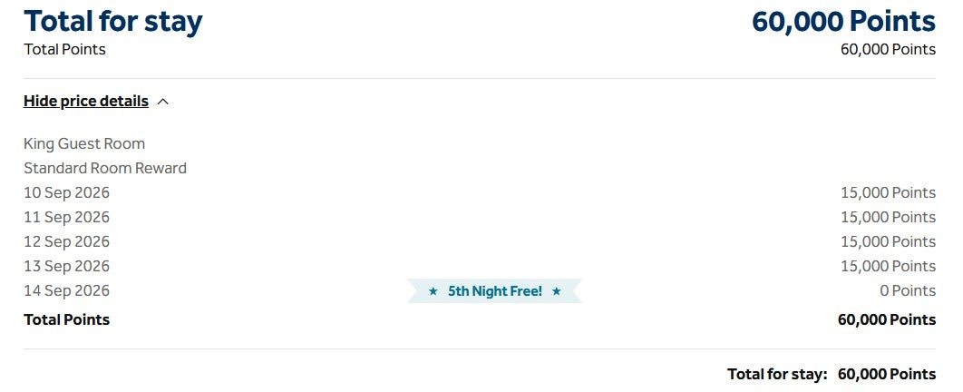 Redeem Hilton points with a fifth night free