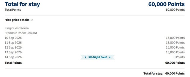 Redeem Hilton points with a fifth night free