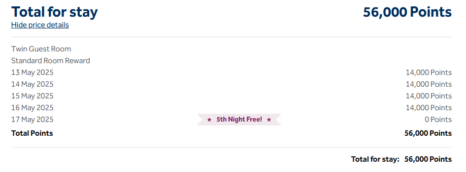 Hilton fifth night free when redeeming points