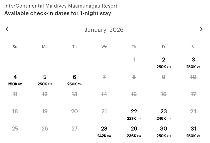 IHG award pricing