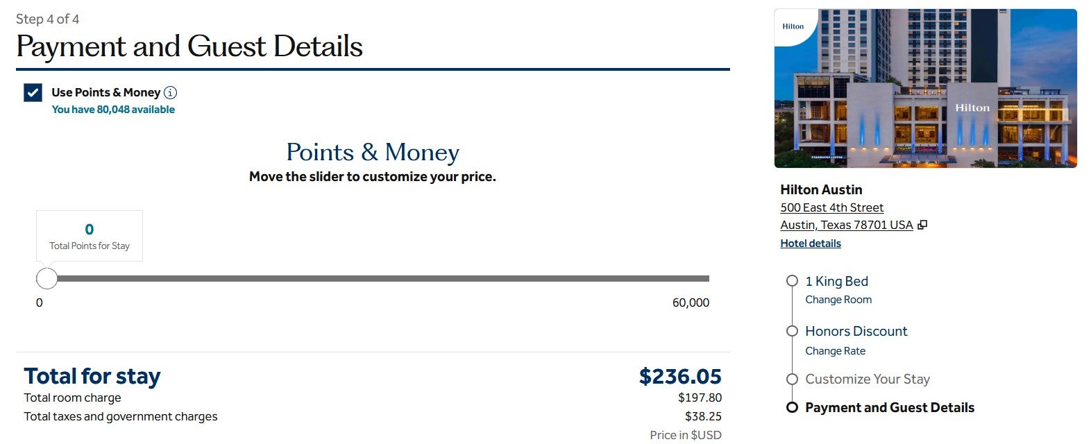 Hilton Points & Money example