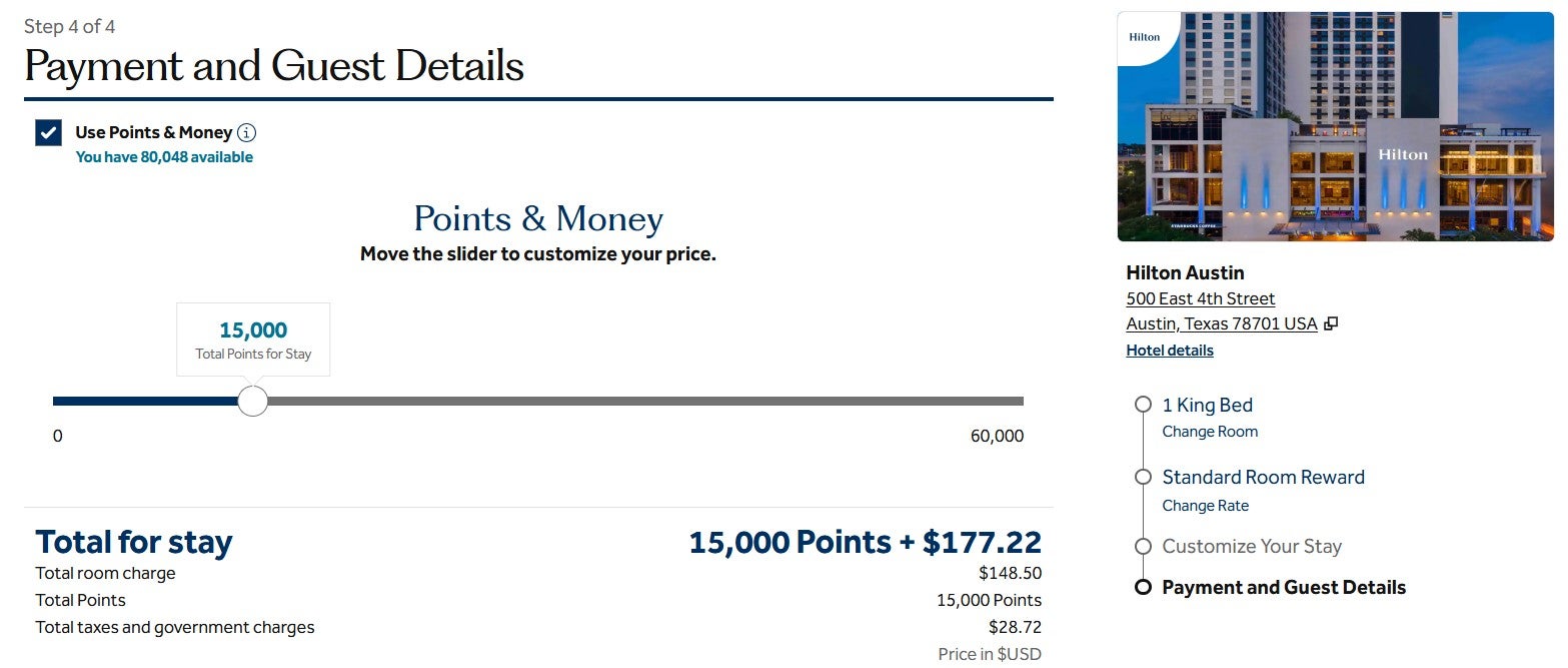 Hilton Points & Money example