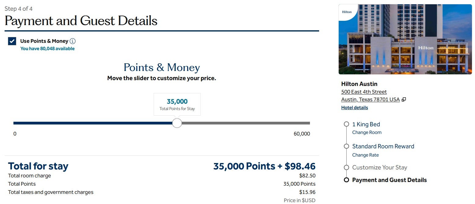 Hilton Points & Money example