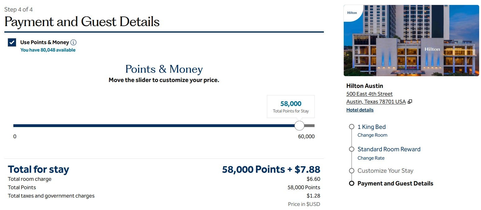 Hilton Points & Money example