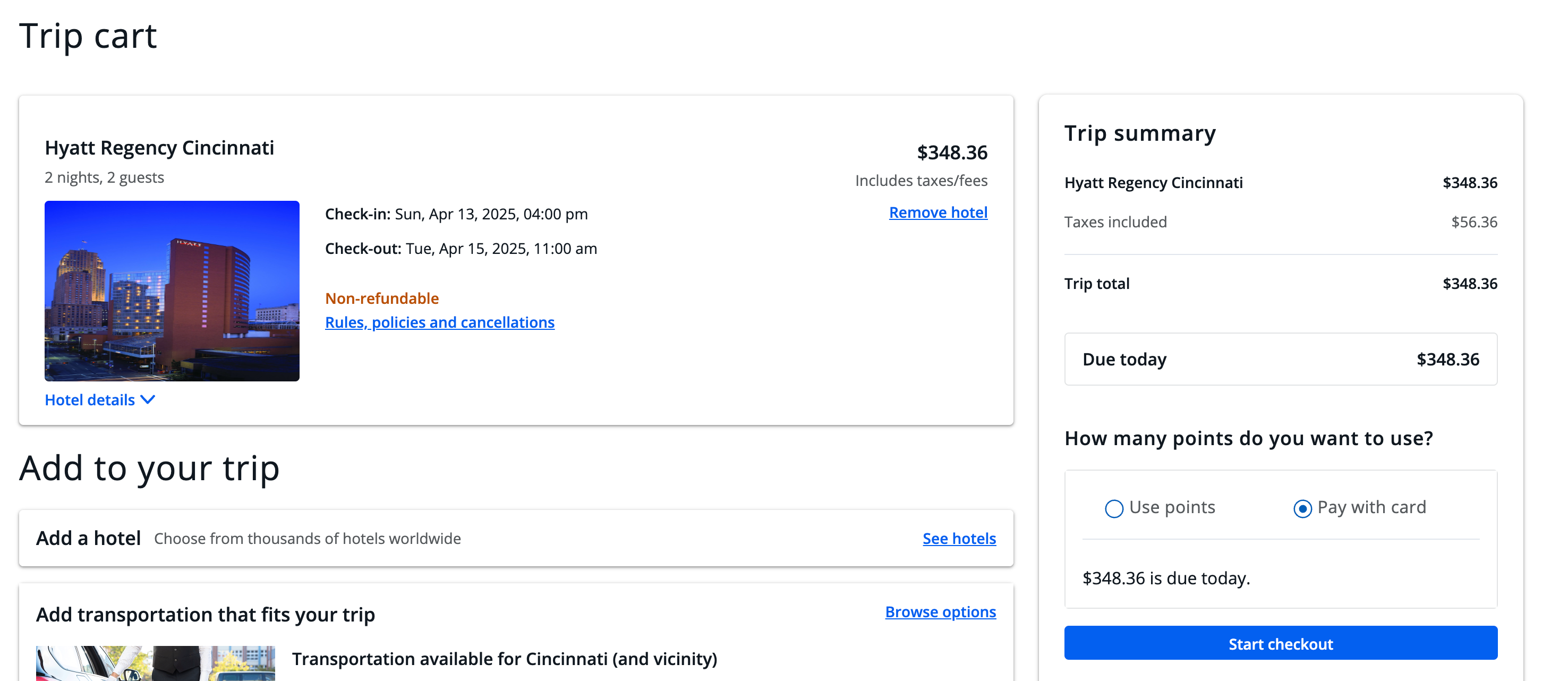 Screenshot of Chase Travel portal at checkout