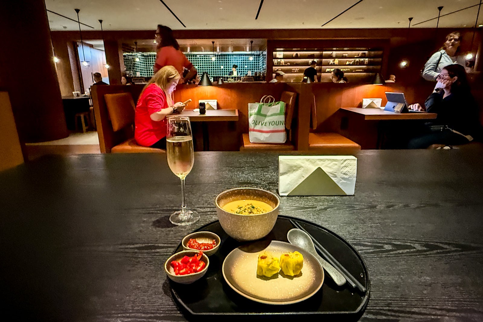 Cathay Pacific lounge interior food
