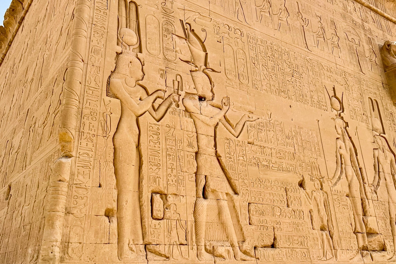 A carved relief of Cleopatra and her son Caesarian adorn the outside of the Temple of Hathor