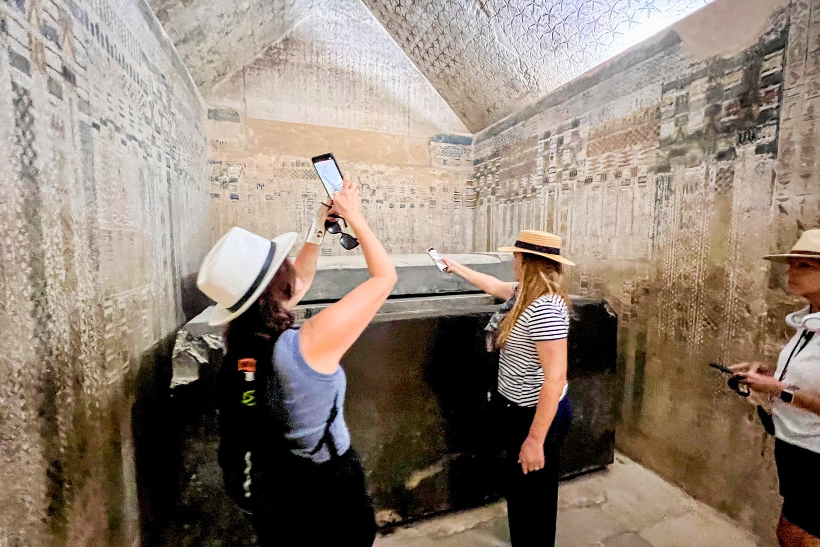 The tomb of the pharaoh Unas, which sits under one of the pyramids of Saqqara