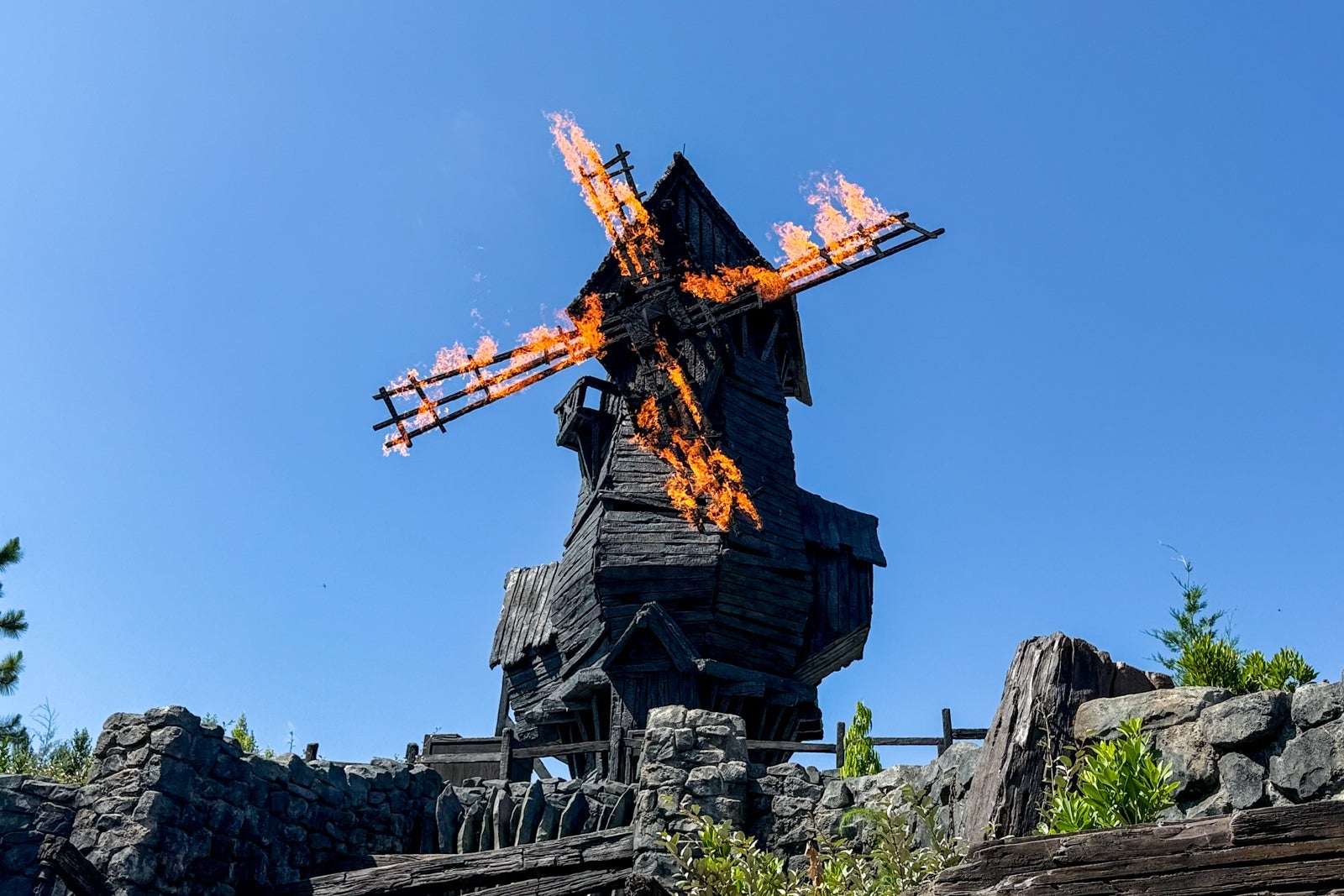 windmill on fire