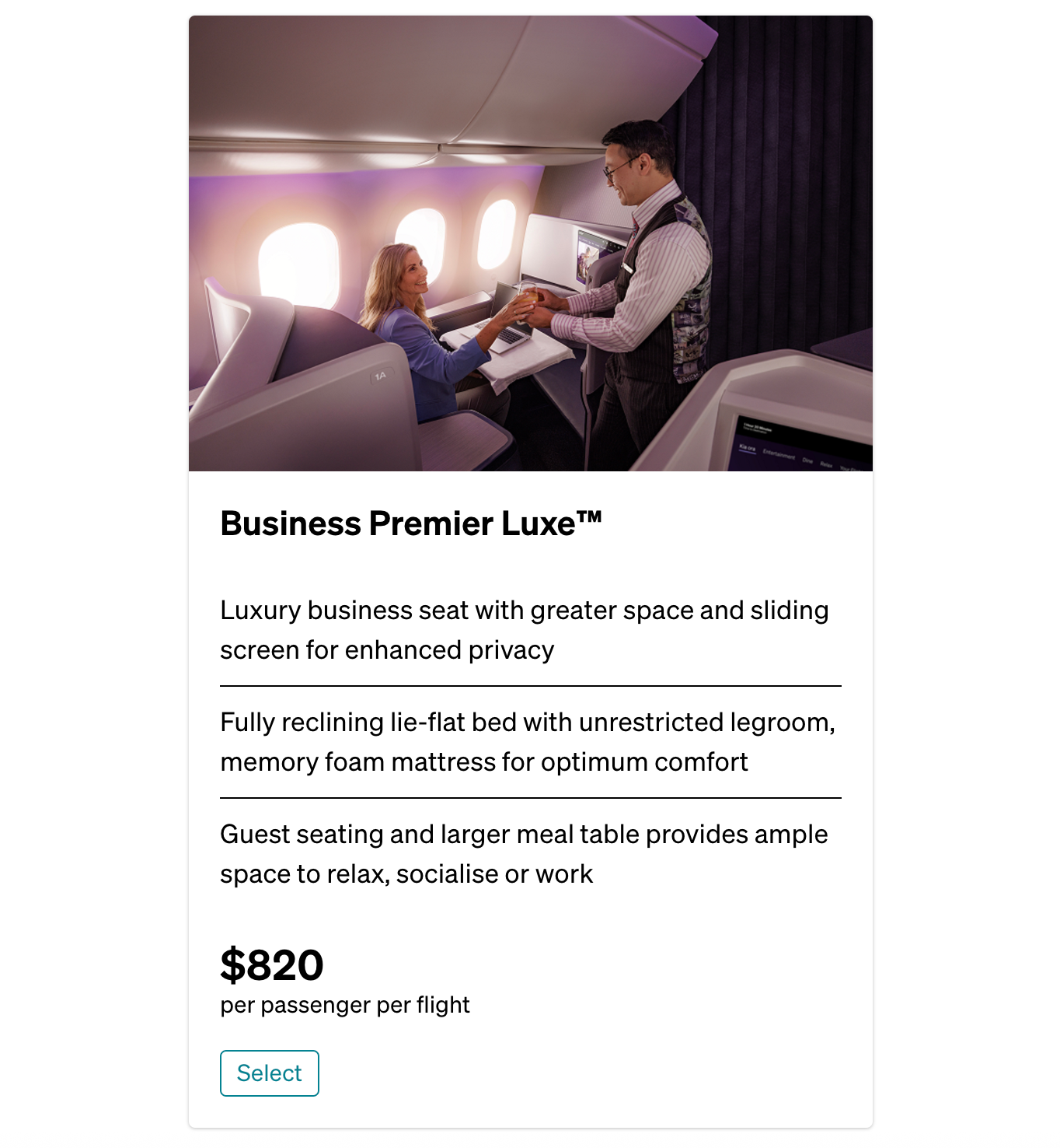 Air NZ Business Premier Luxe add-on
