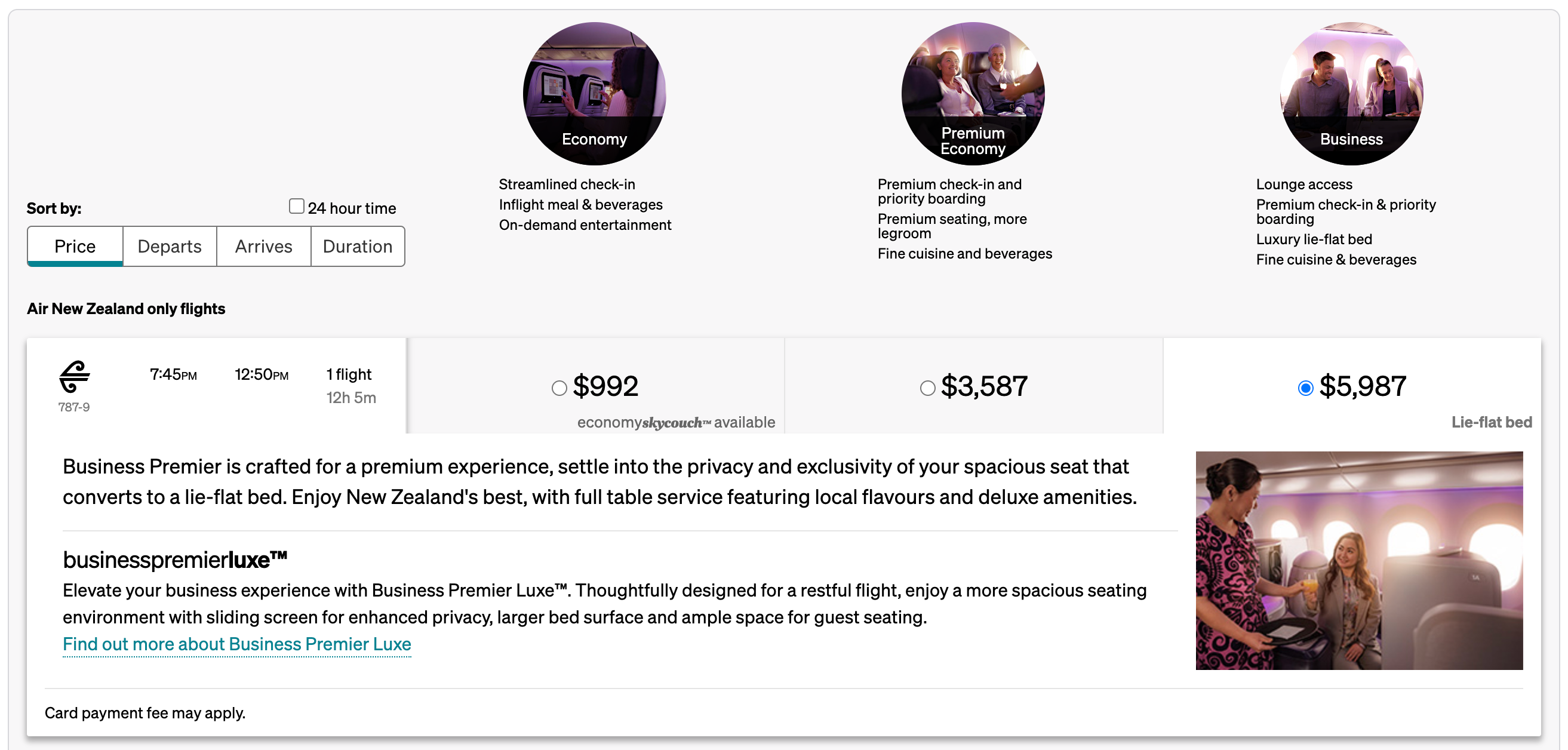 Air NZ SFO-AKL cash prices