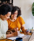 couple budgeting computer