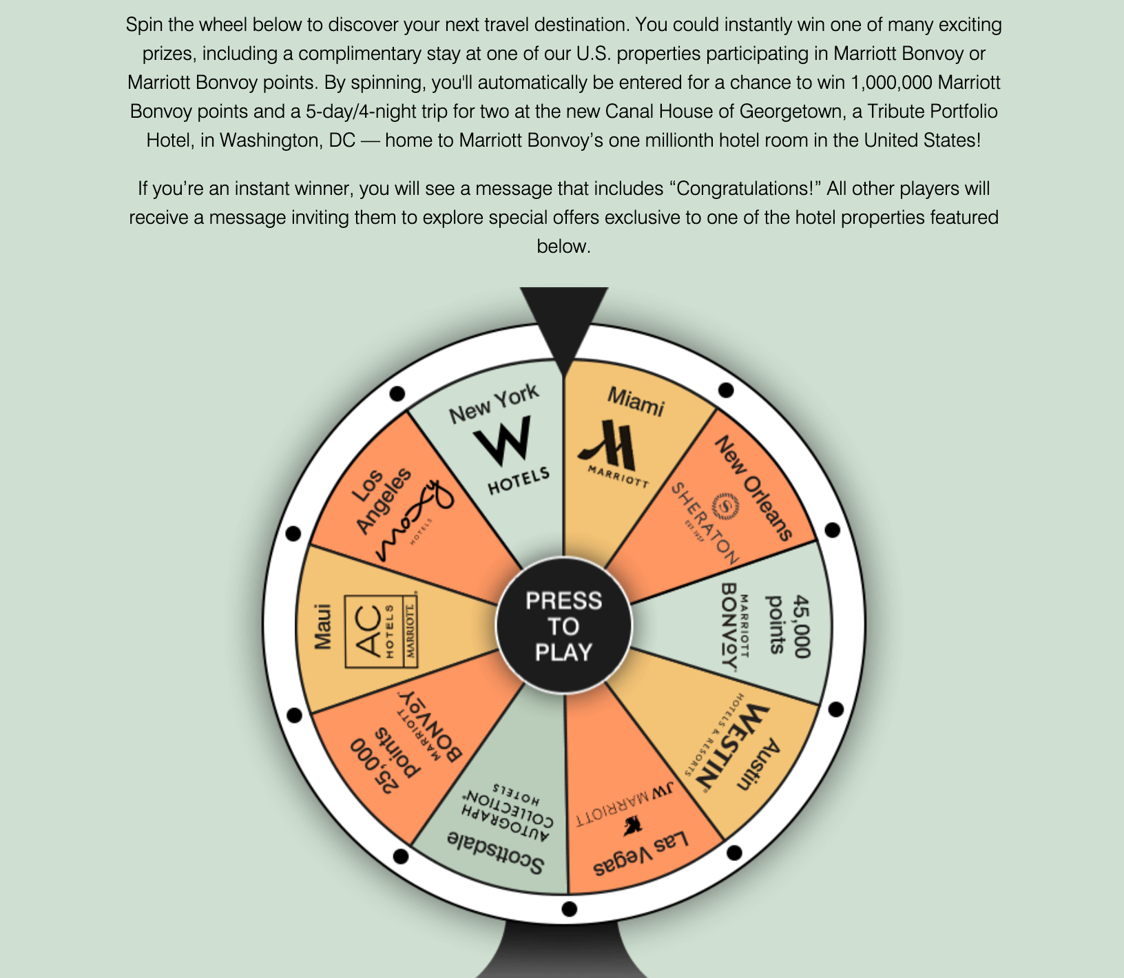 Marriott roulette spin wheel
