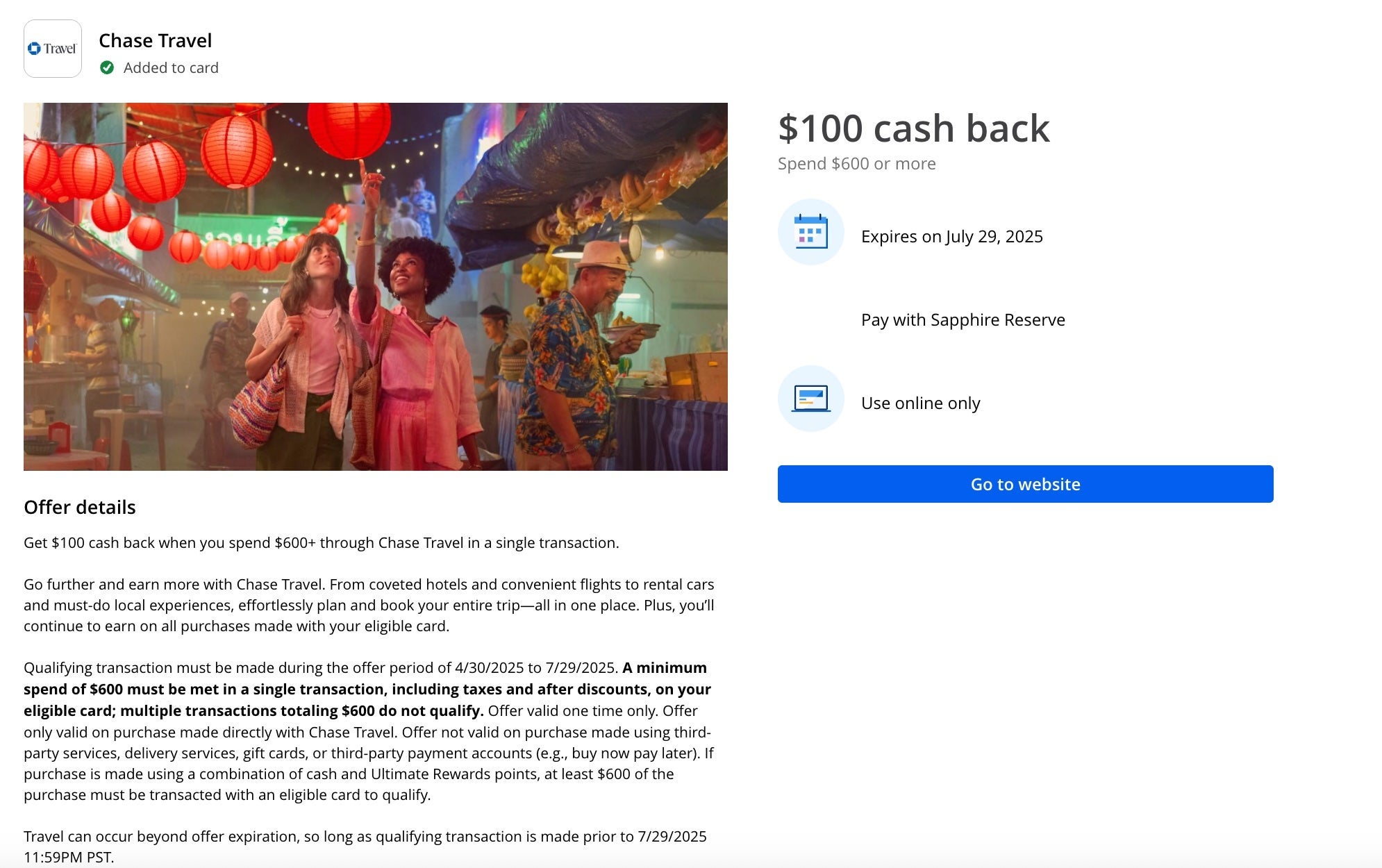 Chase Sapphire Reserve Chase Travel offer