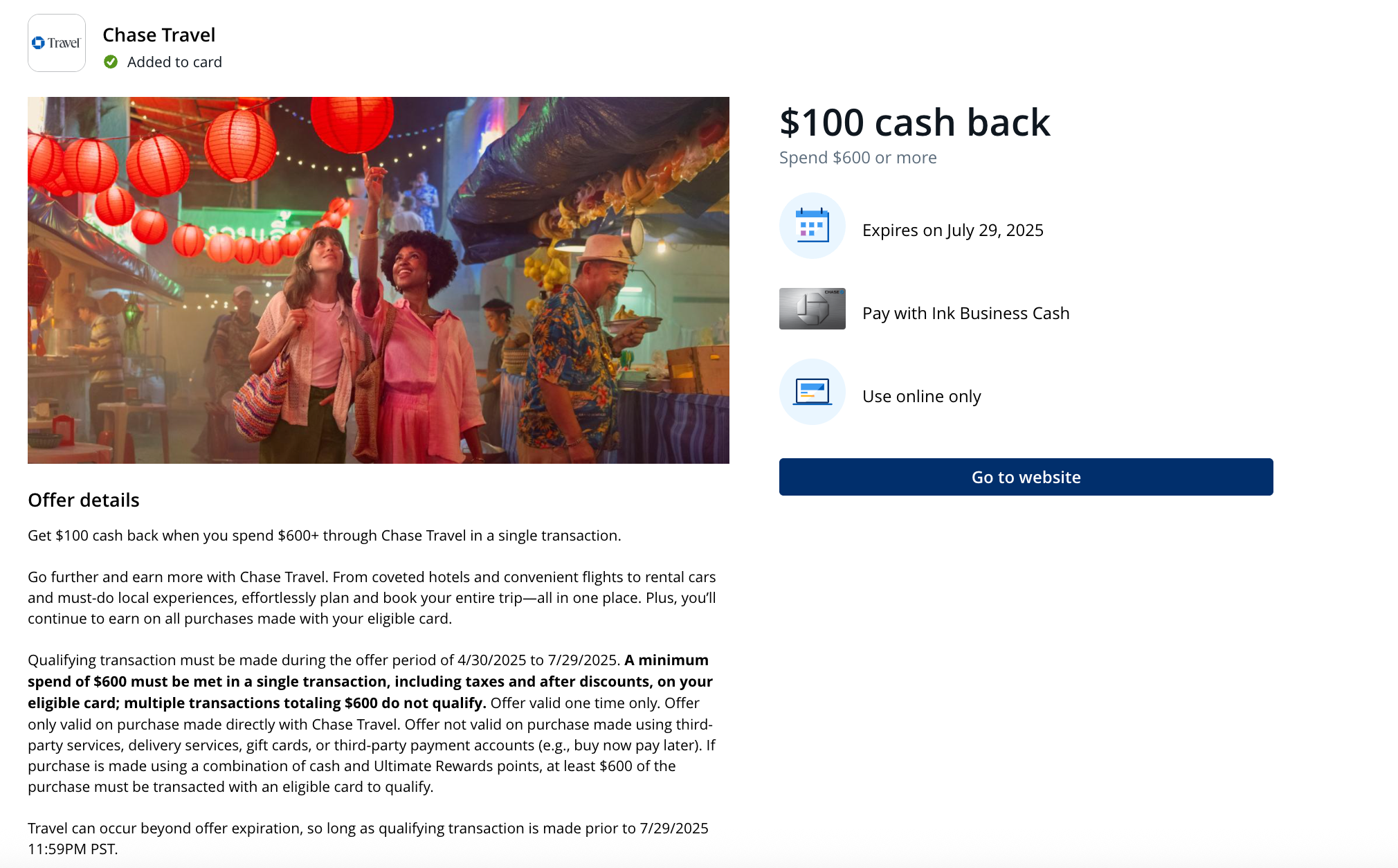 Chase Ink offer Chase travel