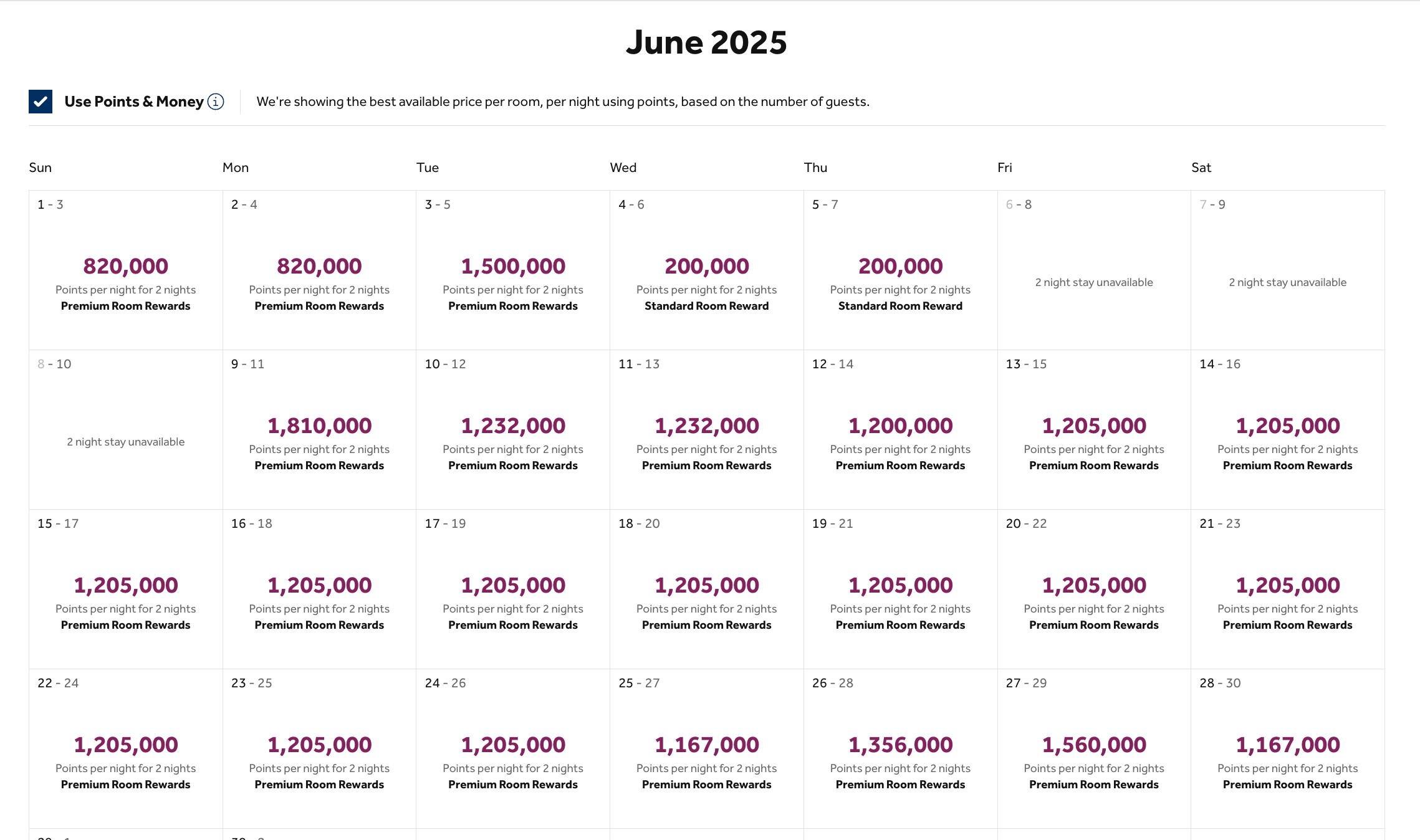 Hilton Maldives award calendar
